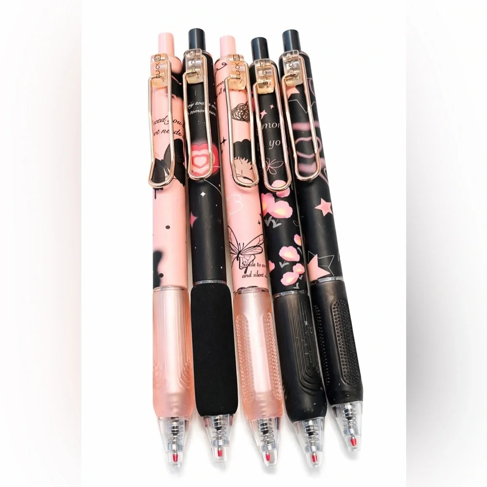 Set of 6 Black Butterfly Gel Pens – 0.5mm Fine Tip